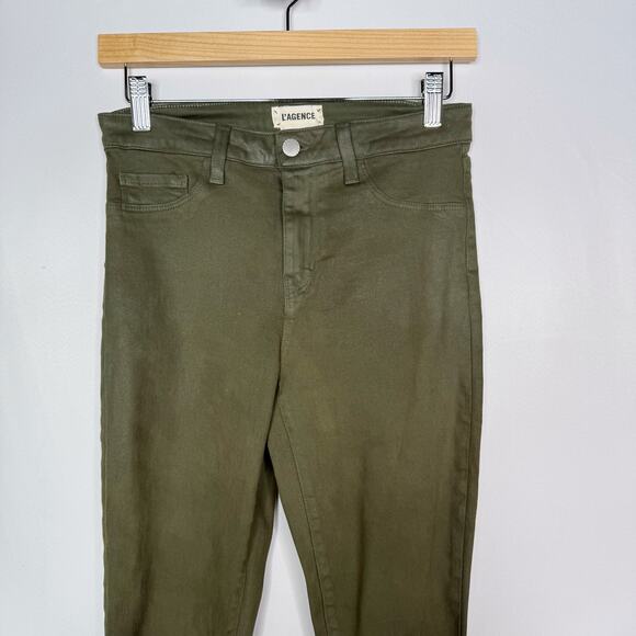 L'Agence Womens 27 Ivy Green Coated Margot Skinny Jeans High Rise Cotton Stretch - Picture 3 of 10